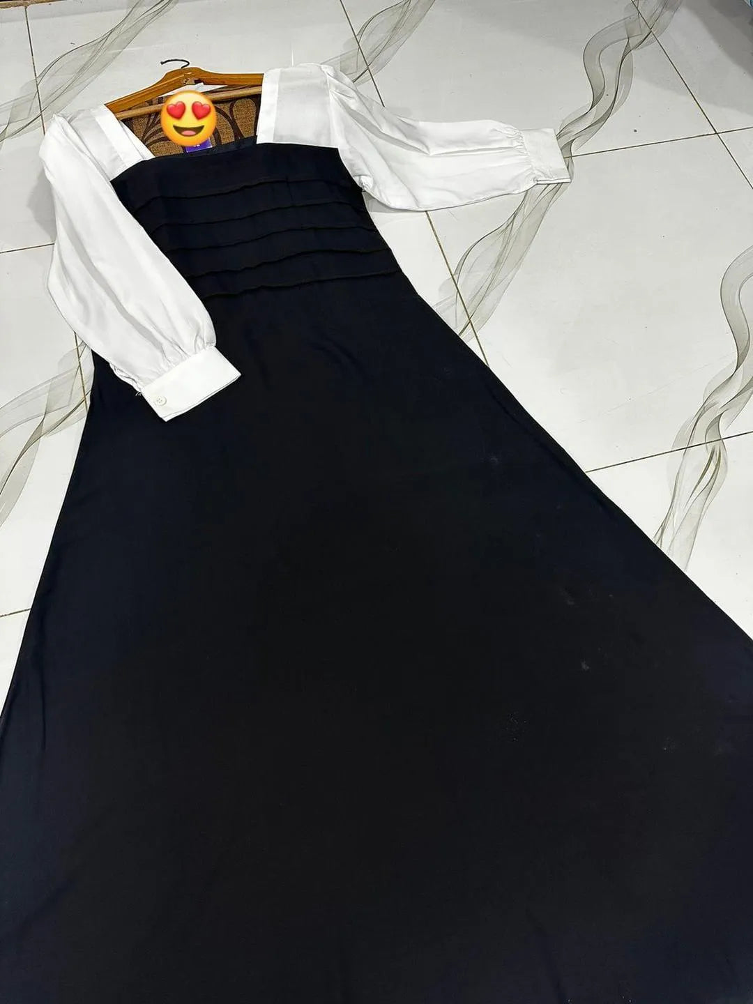 Black Georgette Maxi Dress with White Sleeves Party Wear