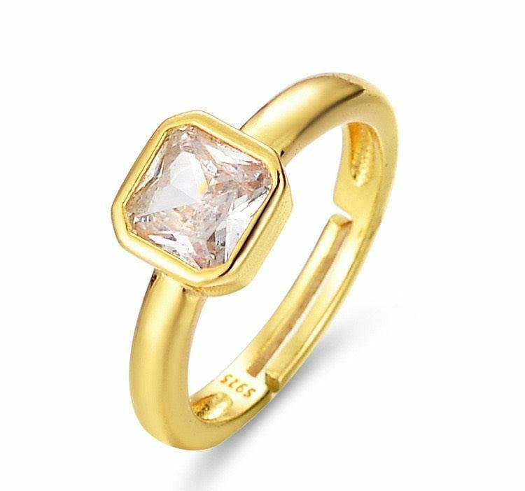 Square Stone Adjustable Gold Ring for Women