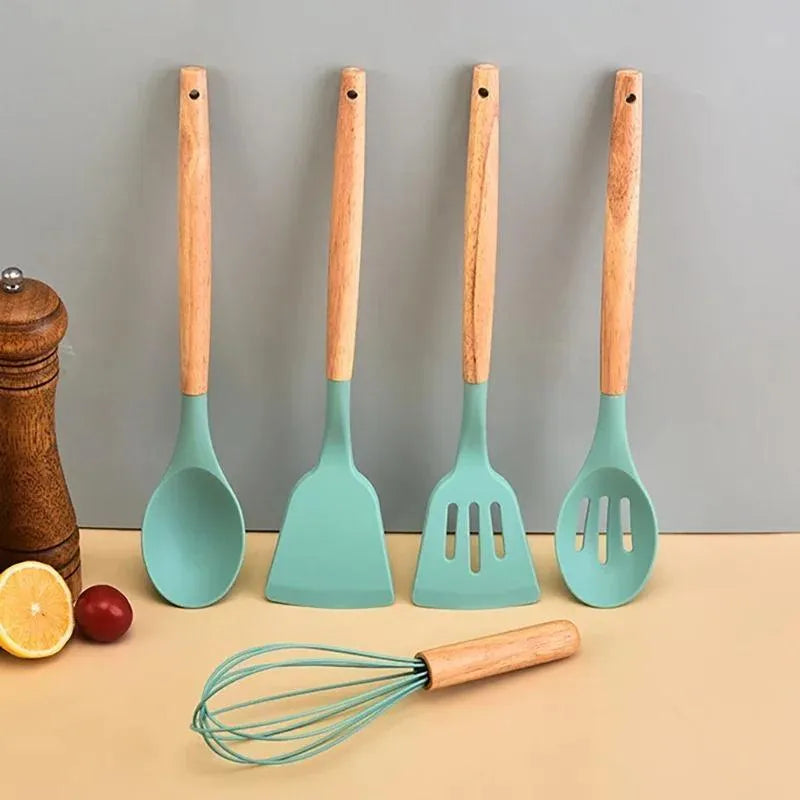 10-Piece Stainless Steel Kitchen Set with Wooden Handles
