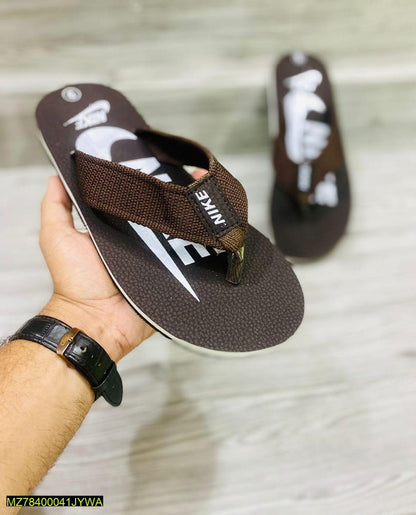 Men's Rubber Slippers Brown White Logo Comfortable