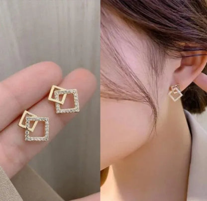 Square Gold Plated Earrings for Women Lightweight Daily Wear