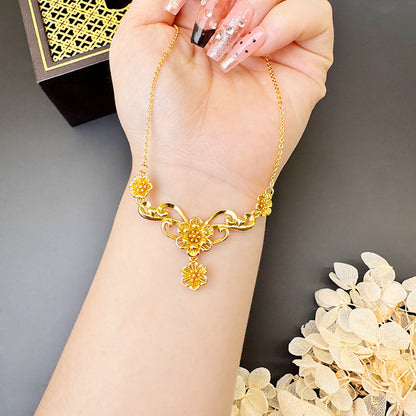 Gold Flower Necklace for Women Wedding Retro Style
