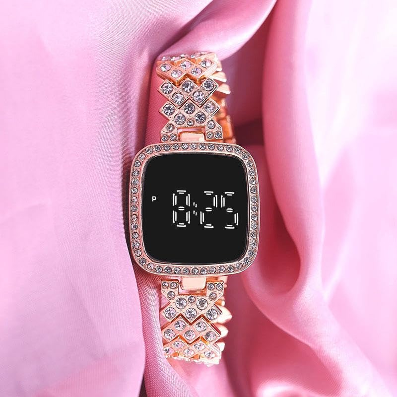 Watch for Girls Diamond Touch Screen LED Watch for Ladies  Stylish Fashion Watch For Girls in Silver Stone Square Dial Shape For Gift