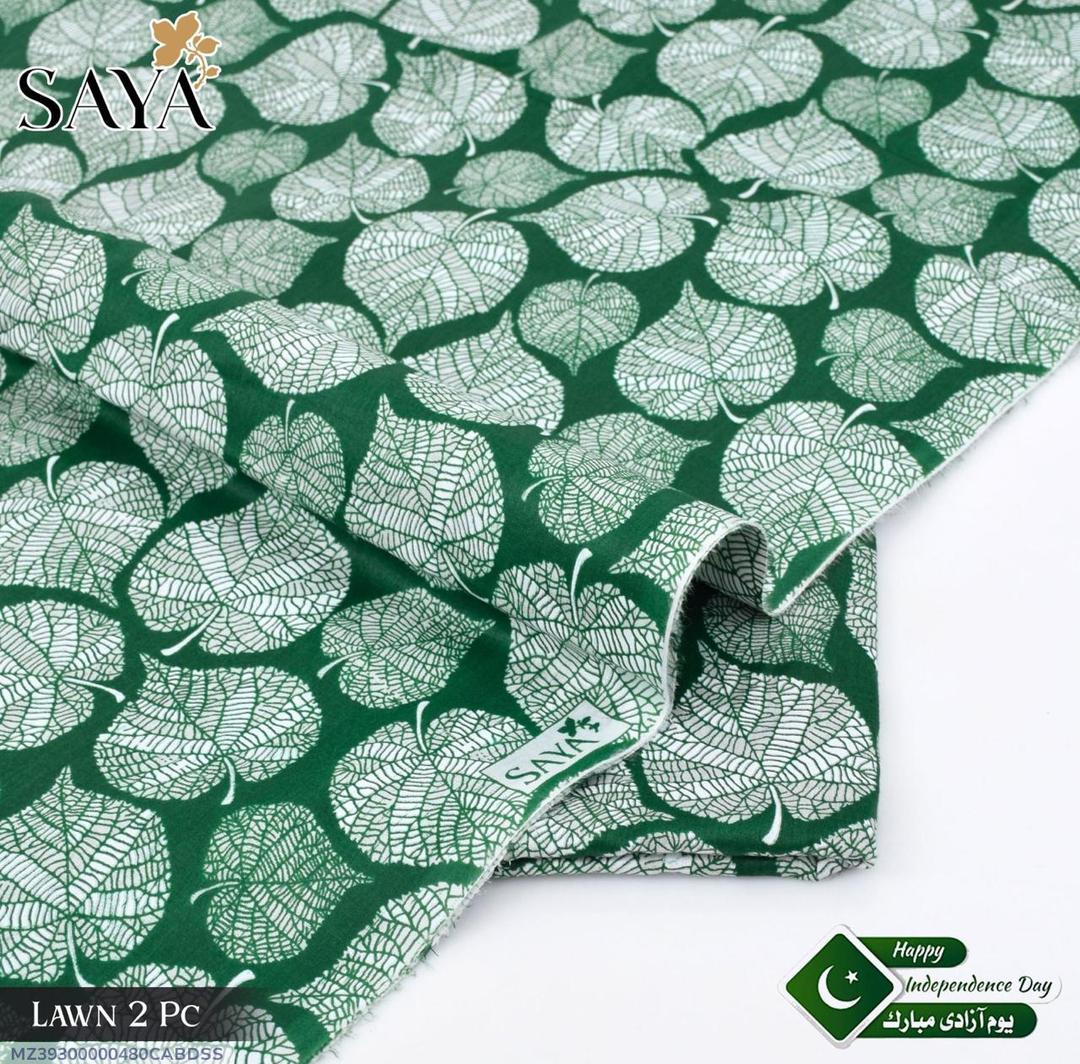 Green Lawn 2-Piece Suit with Leaf Print for Daily Wear & Independence Day