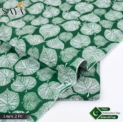 Green Lawn 2-Piece Suit with Leaf Print for Daily Wear & Independence Day
