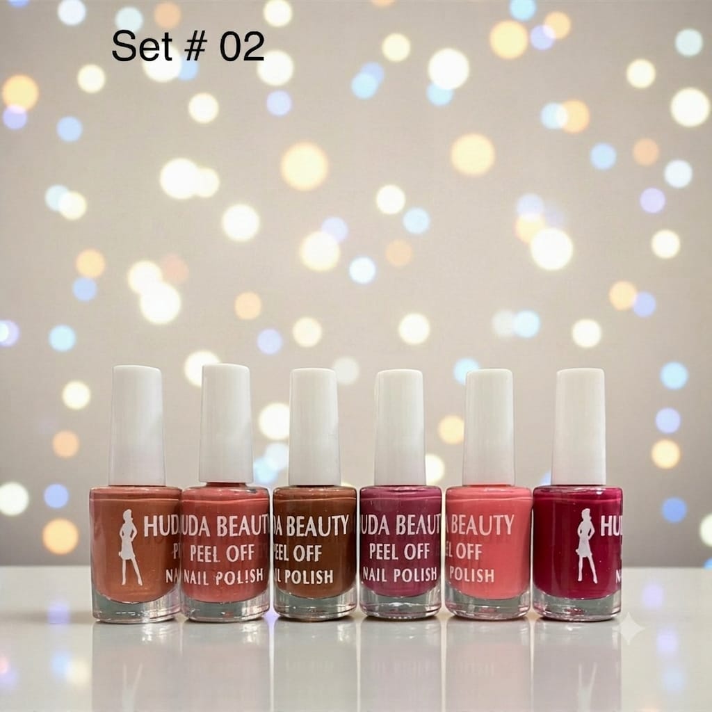 Huda Beauty Peel Off Nail Polish Set Pack of 6 Full Size Long Lasting Multi Color Collection