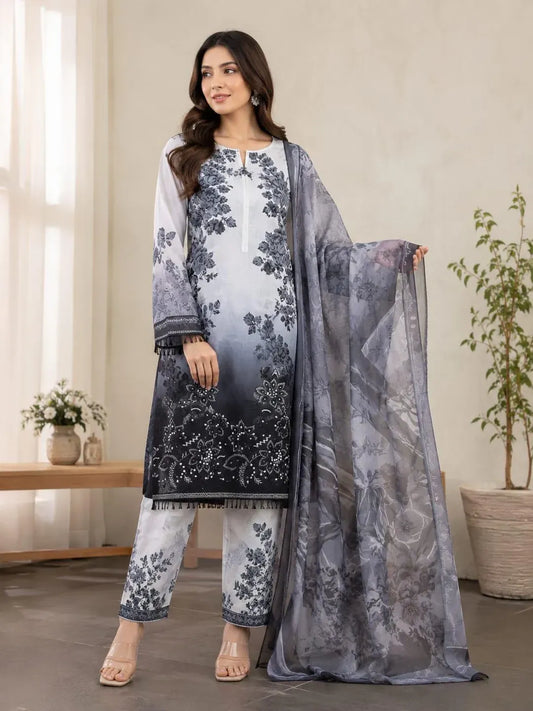 Black Printed Lawn 3Pcs Women Suit Set