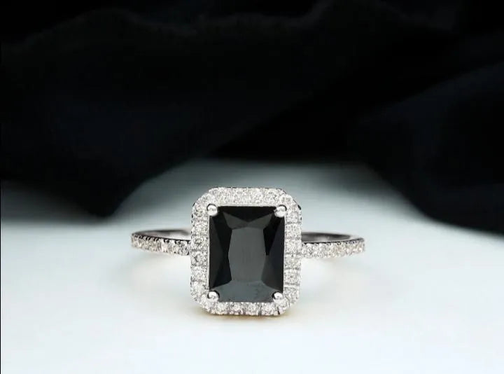 Black onyx Ring with Diamond Set for Women