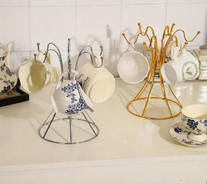 Golden Metal Mug Rack with 6 Hooks for Kitchen or Bar