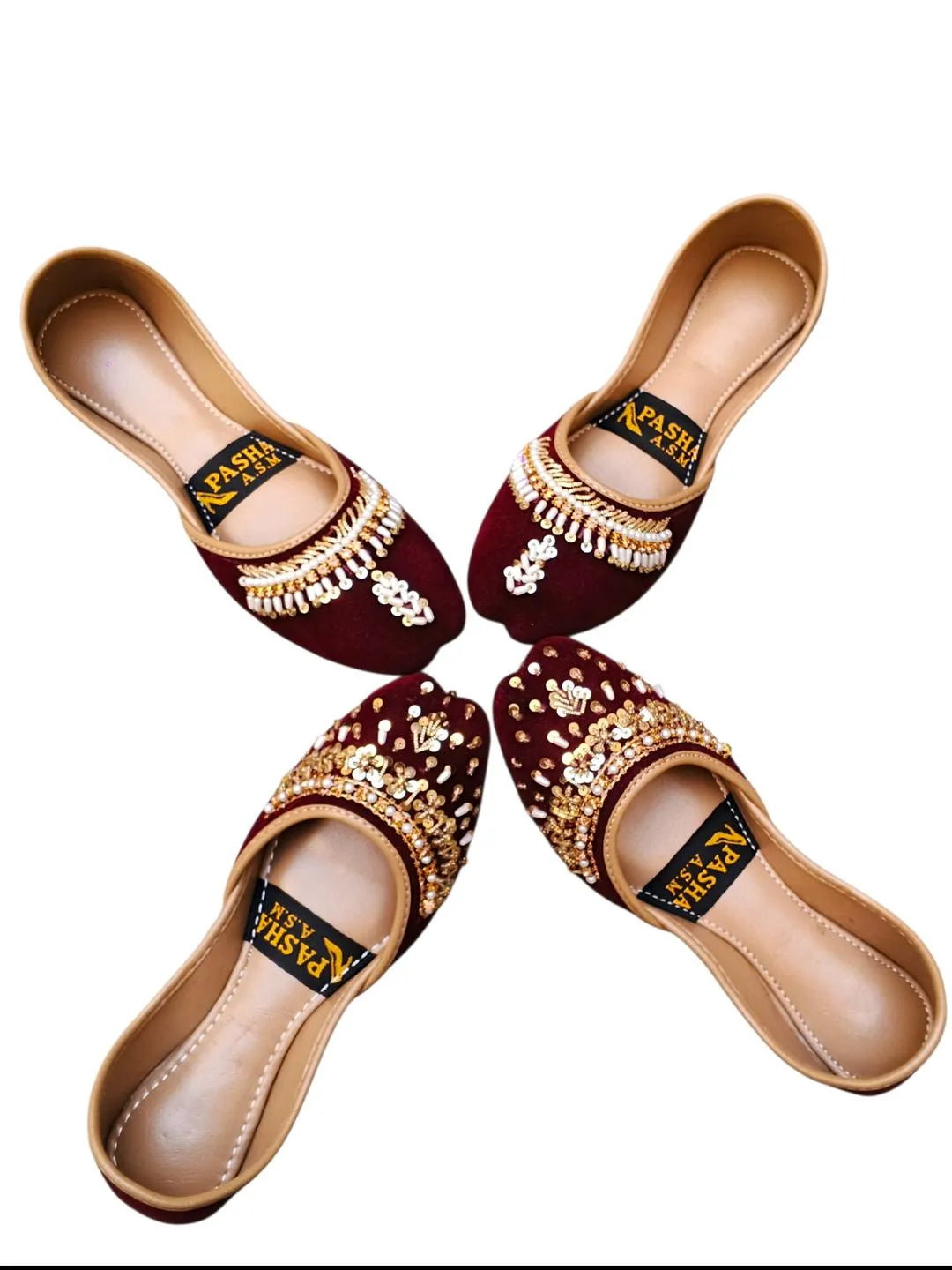 Women's Velvet Rhinestone Khussa Maroon Fancy Formal Party Wear