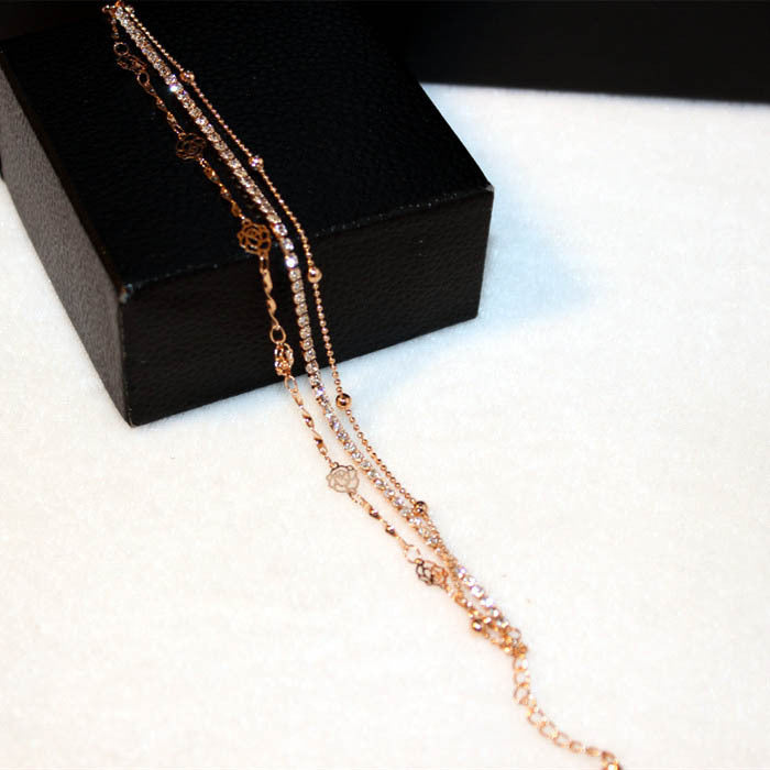 Three Layer Rose Gold Rhinestone Bracelet for Women