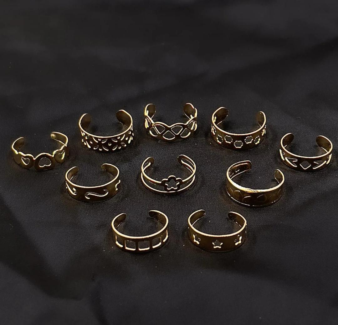 Gold Plated Adjustable Rings Set for Women 10 Pcs