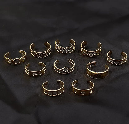 Gold Plated Adjustable Rings Set for Women 10 Pcs