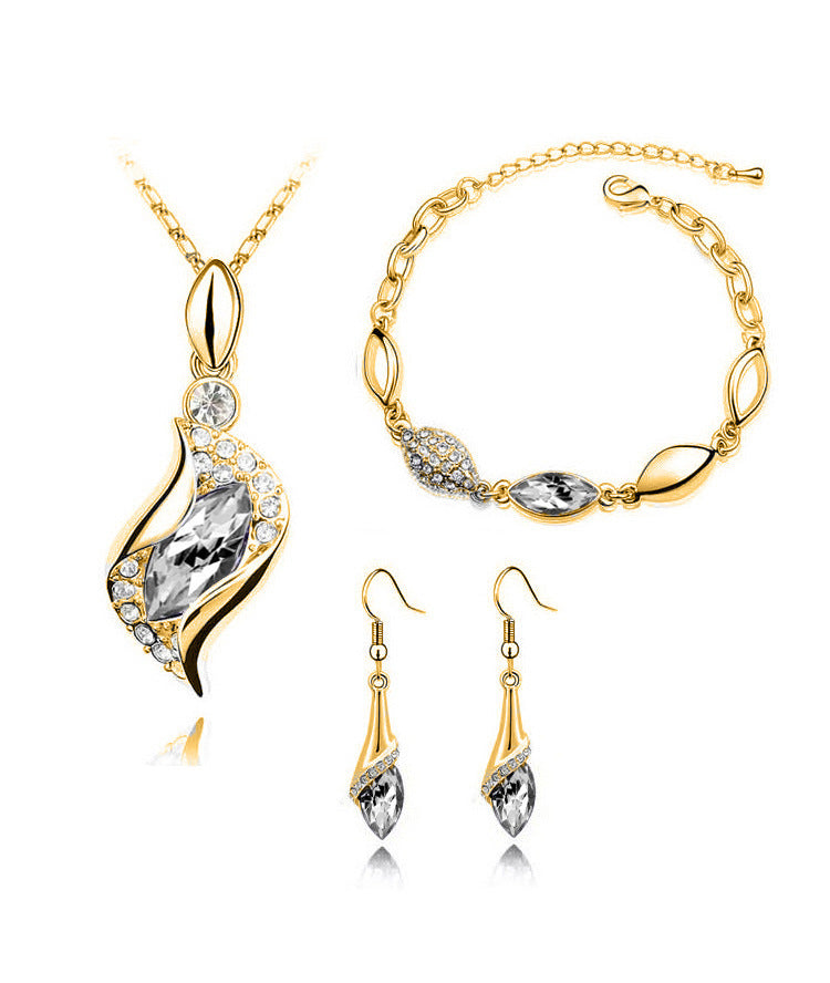 Blue Crystal Jewelry Set for Women Silver Tones