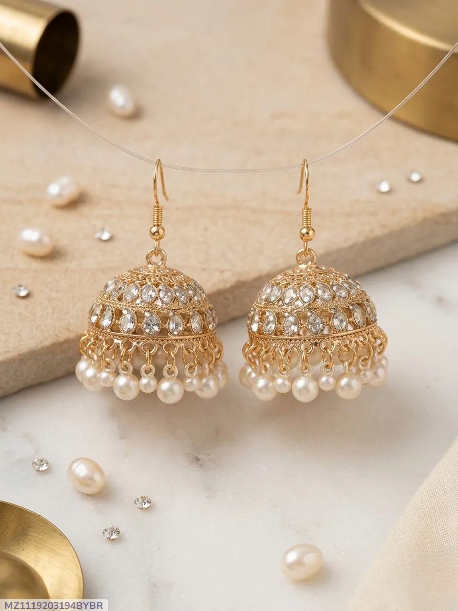 Golden Pearl Jhumka Earrings for Women