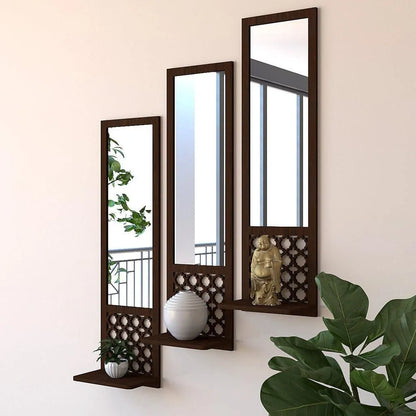 Set of 3 Wooden Mirror Wall Shelves Black