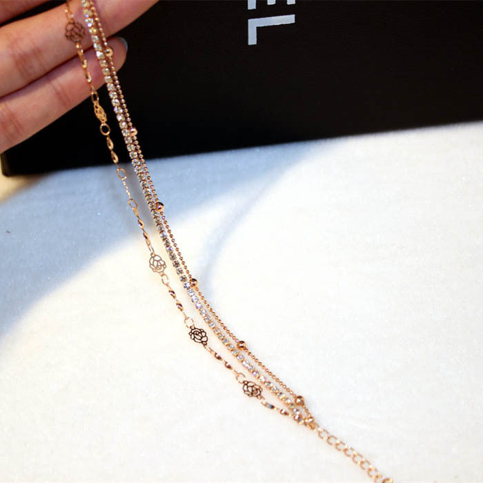 Three Layer Rose Gold Rhinestone Bracelet for Women