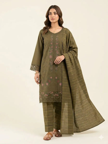 Cotton Lawn Embroidered 3Pcs Set Multicolor