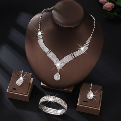 V-Neck Diamond Necklace & Earrings Set for Pakistani Women