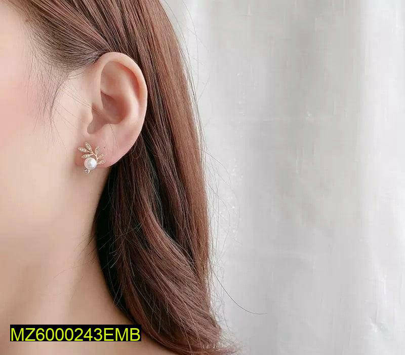 Golden Leaf Pearl Earrings for Women Wedding Party Wear