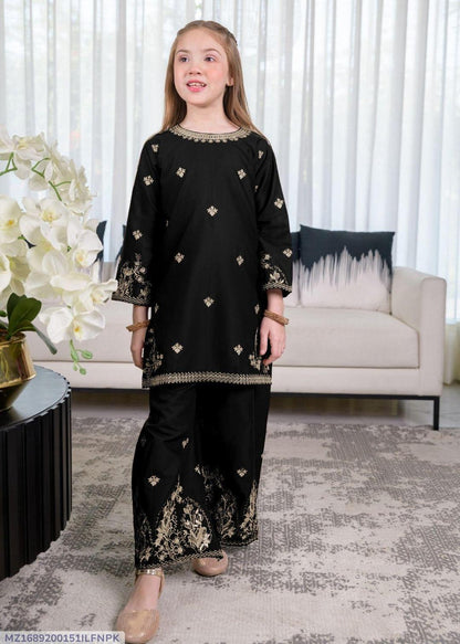 Black Embroidered Kurta & Trouser Set for Girls 7-12