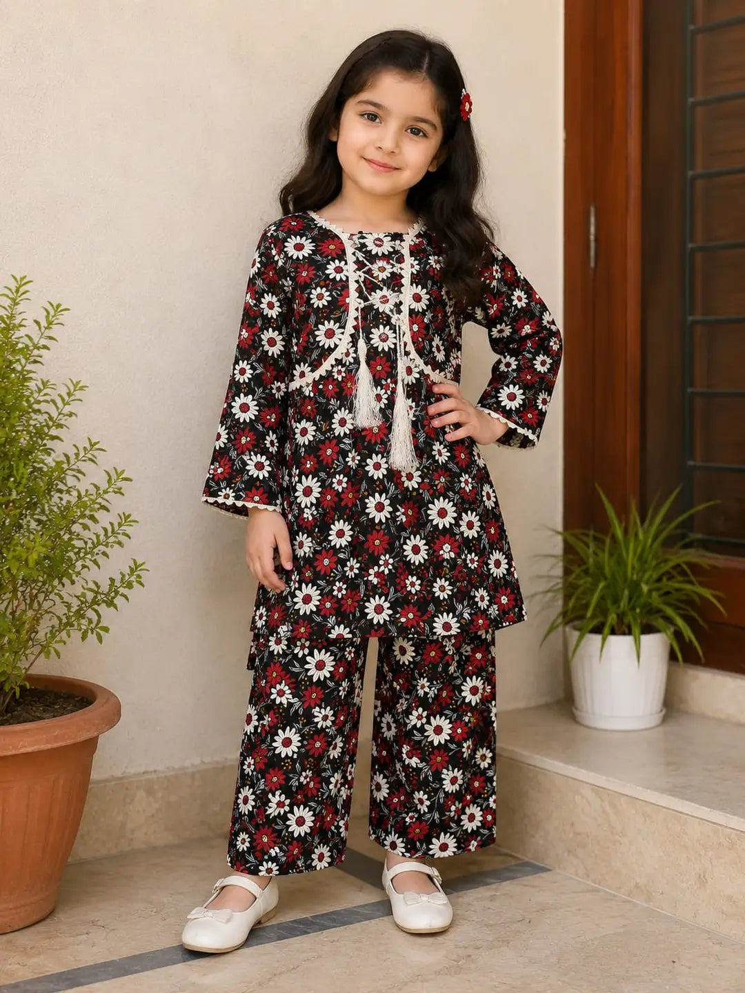 2 Pcs Girl's Stitched Cotton Printed Frock