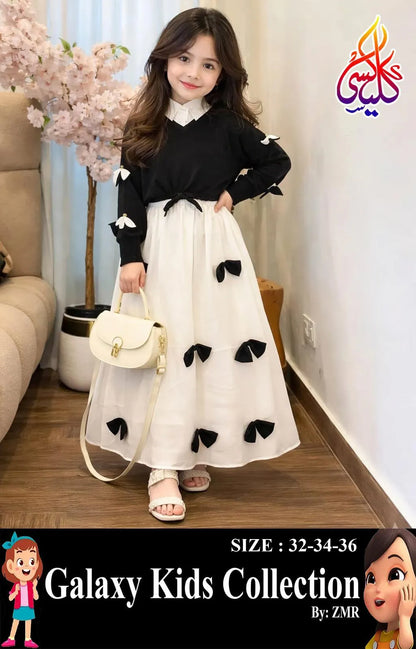 Girls Georgette Bow Top Maxi Set Black White