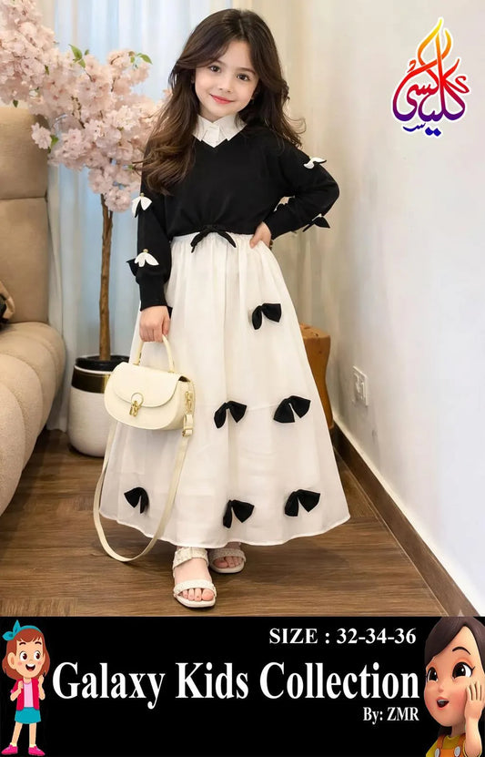 Girls Georgette Bow Top Maxi Set Black White