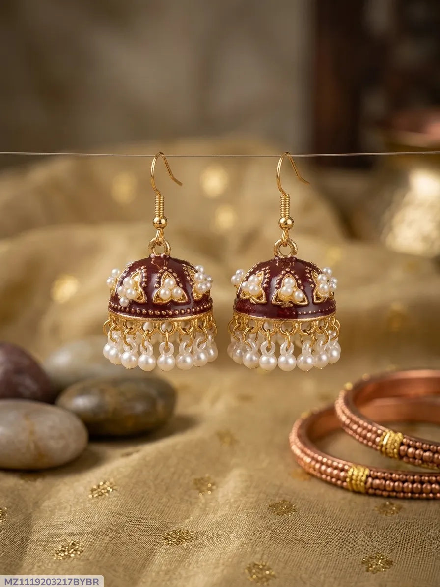 Women's Gold Plated Crystal Jhumka Earrings 2 Pcs