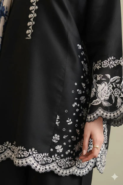 Black Embroidered Lawn Shirt with Dupatta Set