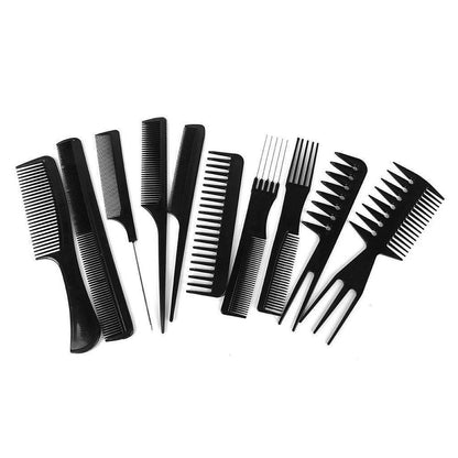 Professional Hair Comb Set 10 Pcs Black Plastic