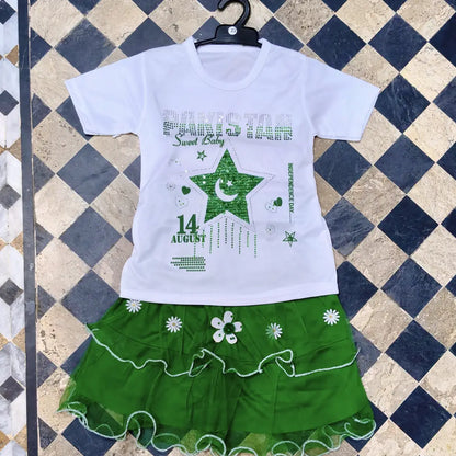 14 August 2 Pcs Girl's Fancy Embroidered Shirt And Skirt Set