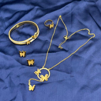 Golden Plated Butterfly Necklace Set for Pakistani Women