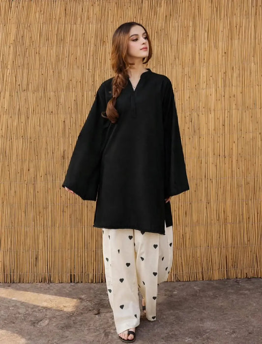 Women's Heart Printed Summer Linen 2 Piece Flapper Suit with V Neck Shirt | Sequence Lace Work | Casual Printed Cord Set | Soft Linen Dress for Women