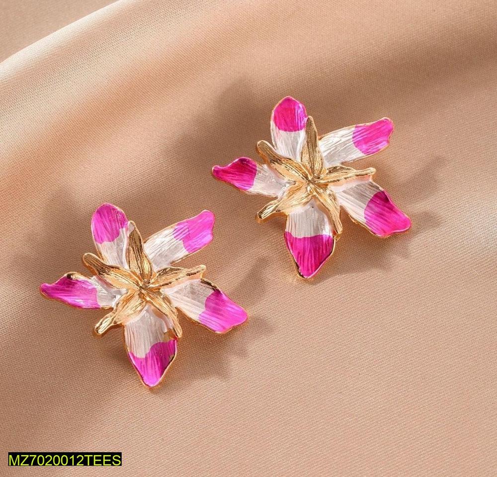 Pink Enamel Star Flower Studs for Women