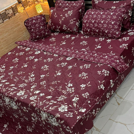 Cotton Salonica Printed Comforter Set 7 Pcs