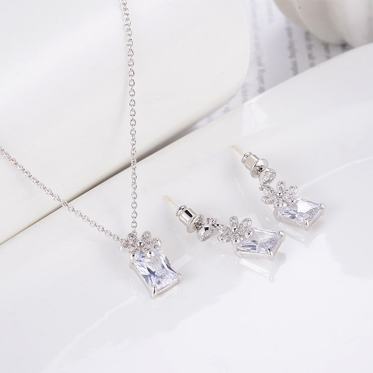 Red Zirconium Earrings & Necklace Set for Women