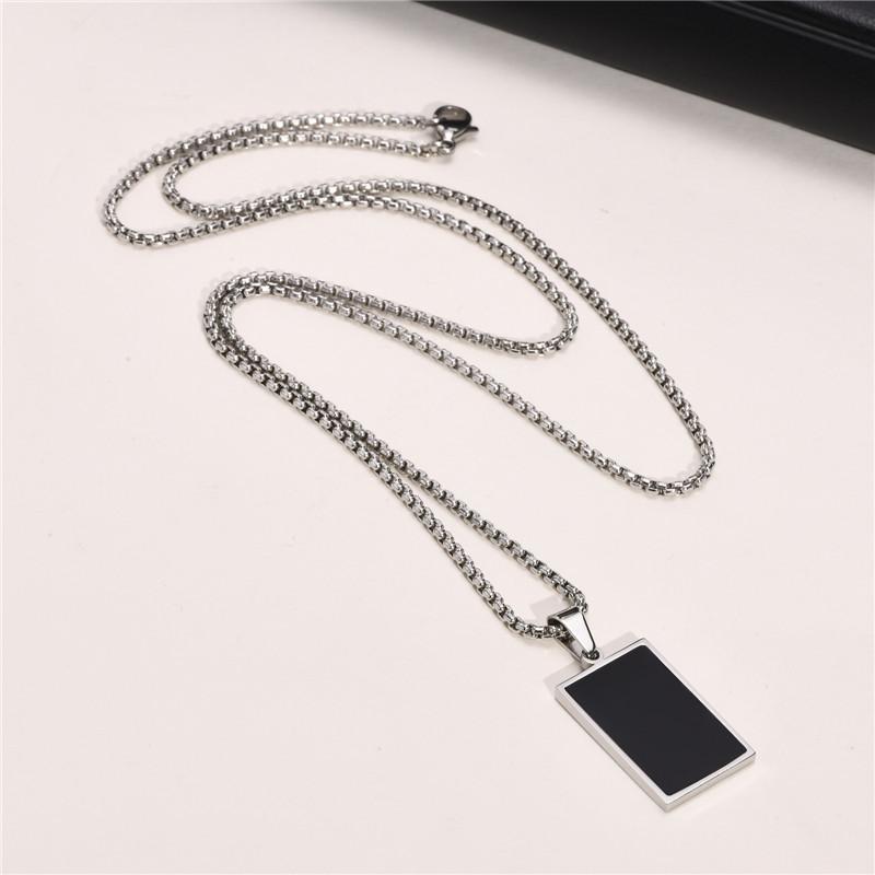 Stainless Steel Black Square Pendant Necklace for Men