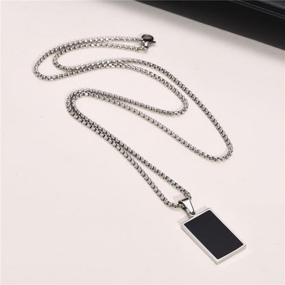 Stainless Steel Black Square Pendant Necklace for Men