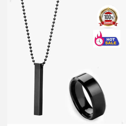 Black Titanium Vertical Bar Ring & Pendant Set