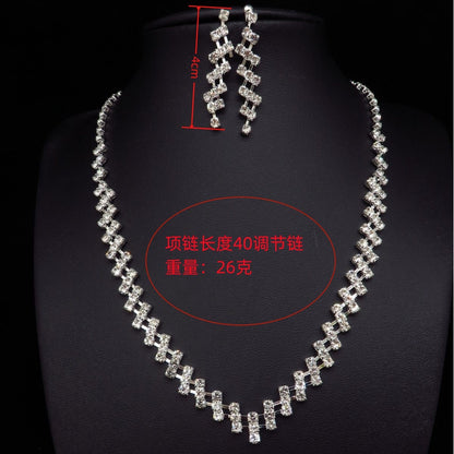 Silver Plated Rhinestone Necklace & Earrings Set for Weddings