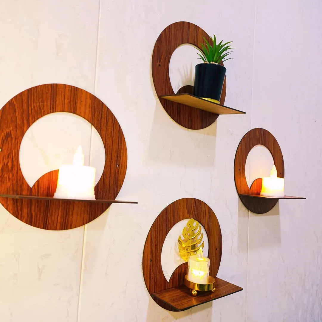 Modern Wooden Wall Shelves Set of 4 Brown 8x8