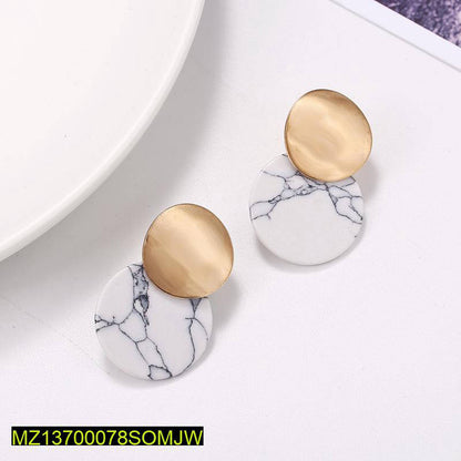 Gold Stud Earrings for Women, Lightweight, Acrylic, Marble Design