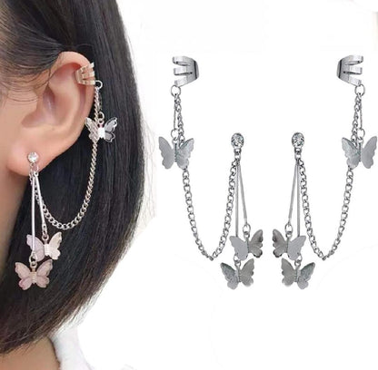 Silver Butterfly Necklace & Earrings Set for Women