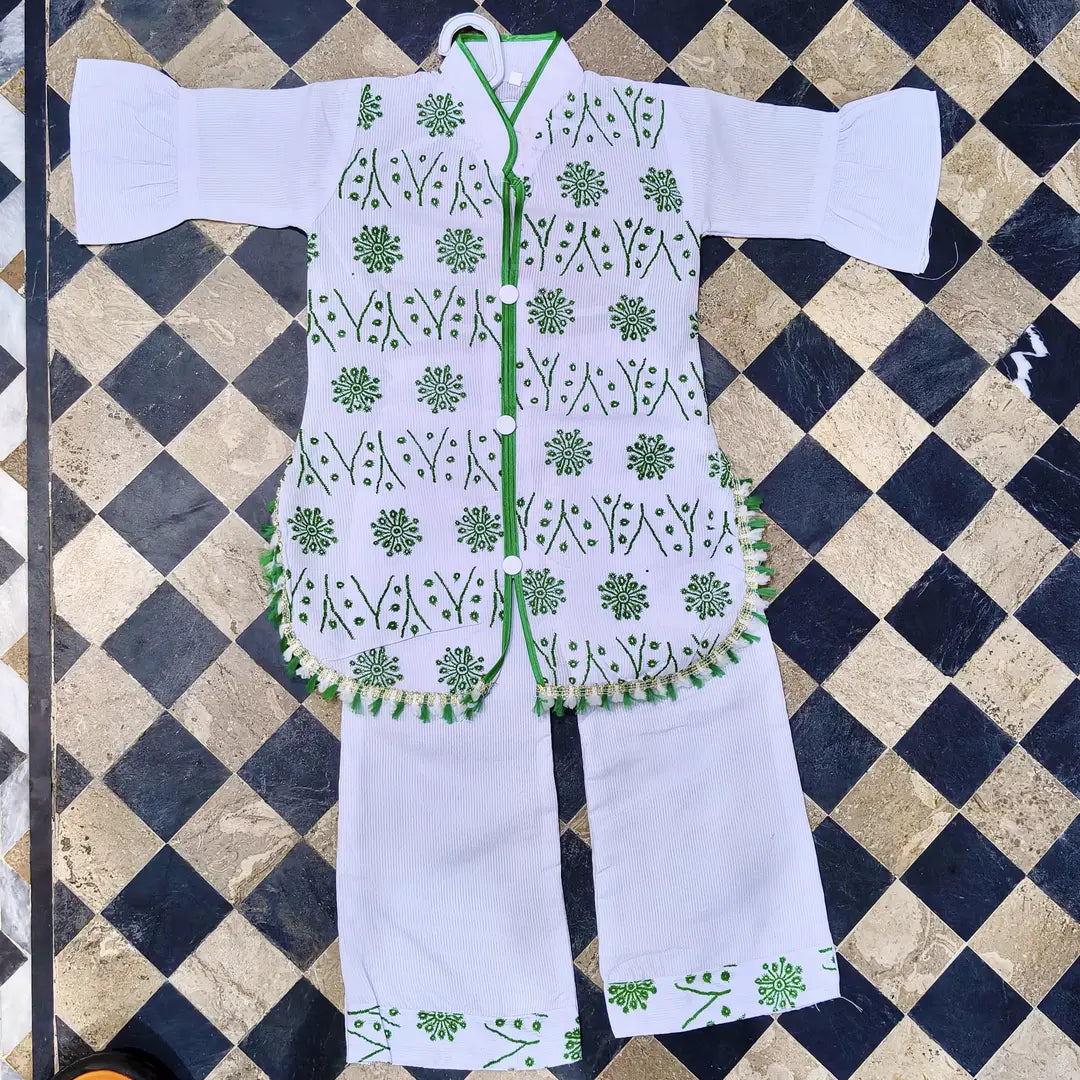 14 August 2 Pcs Girl's Fancy Embroidered Shirt And Trouser Set