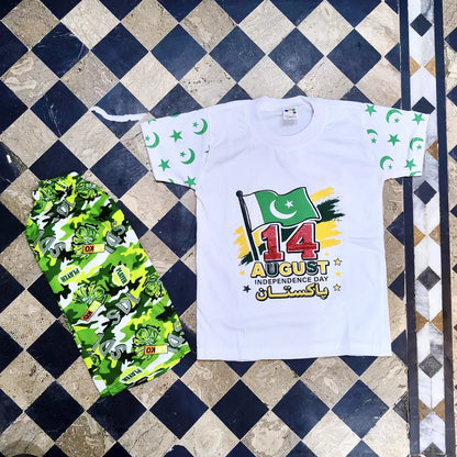 14 August Boy's Printed Shirt And Shorts Set