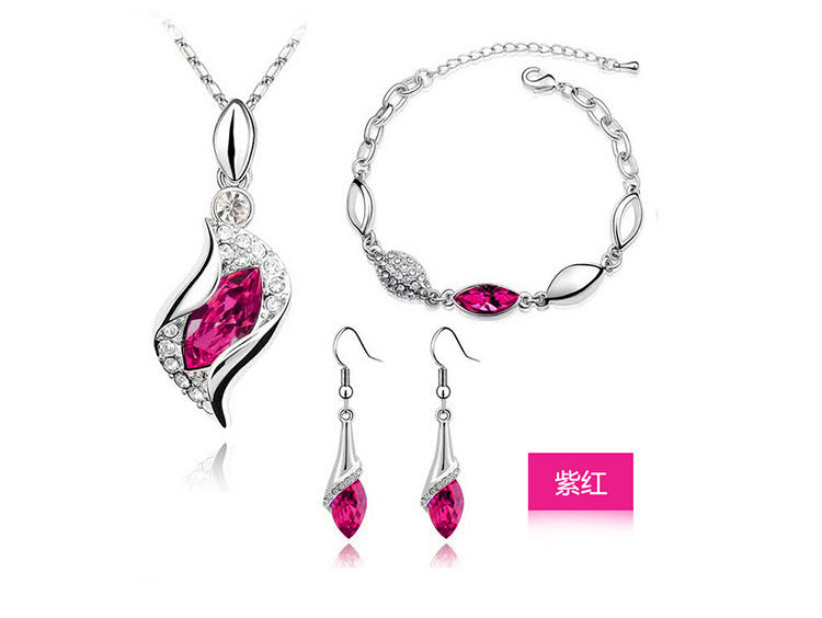 Blue Crystal Jewelry Set for Women Silver Tones