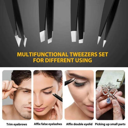 5-Piece Stainless Steel Tweezers Set Black
