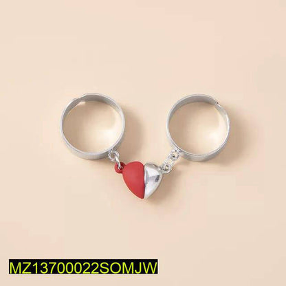 Magnetic Heart Couple Rings Silver Plated Adjustable Set