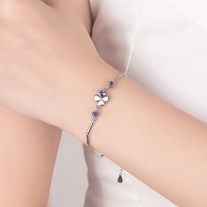 Silver Plated Four Leaf Clover Bracelet for Women